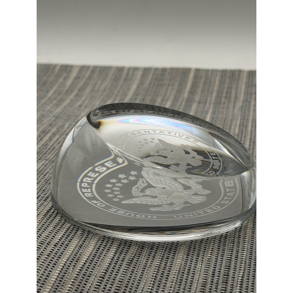 US House of Representatives Glass Paperweight Etched Great Seal 3.5 Inch Clear - Picture 3 of 13